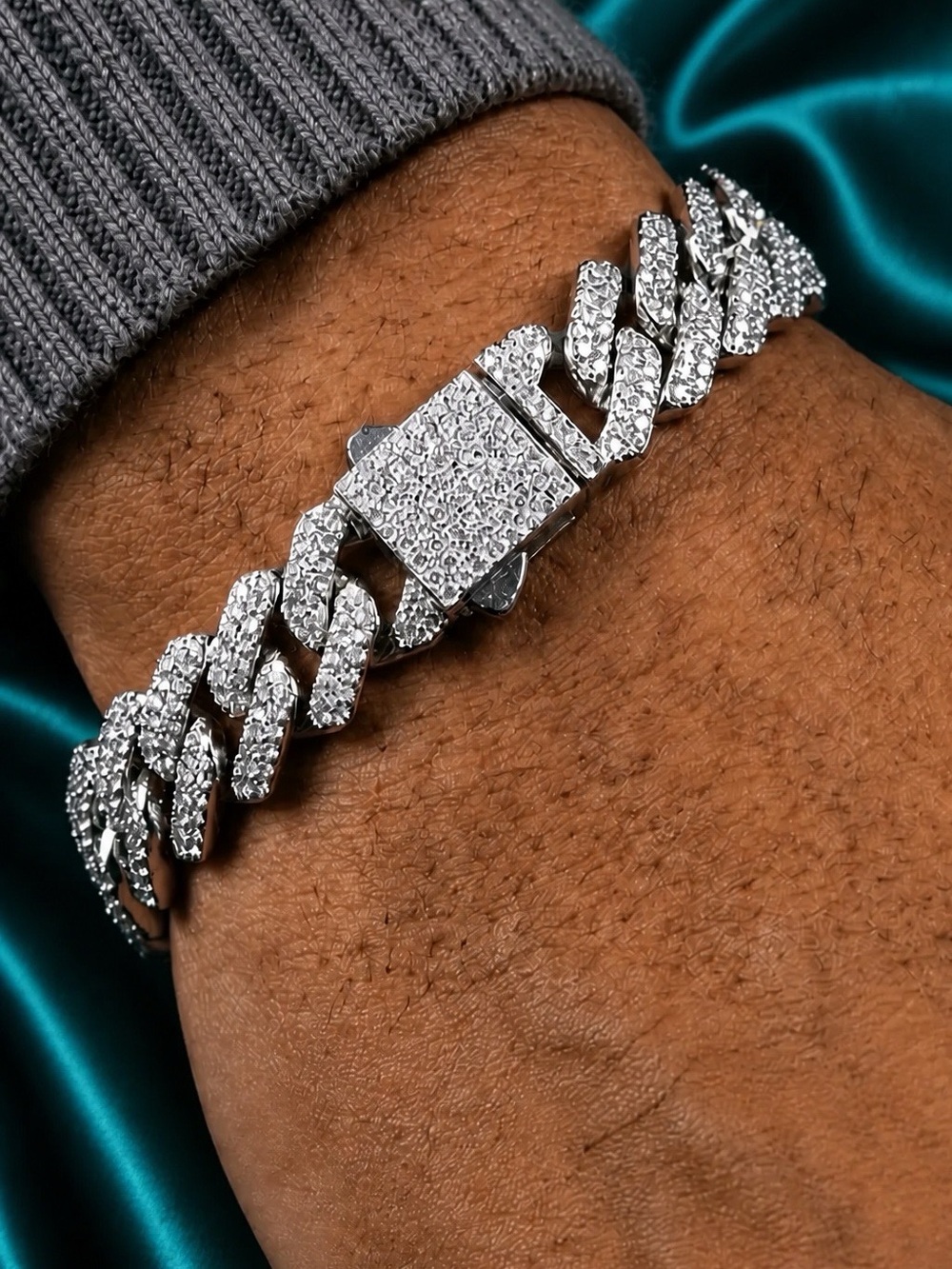 Silvertone Pave Cuban Men’s Bracelet, 8” long, BRAND NEW!